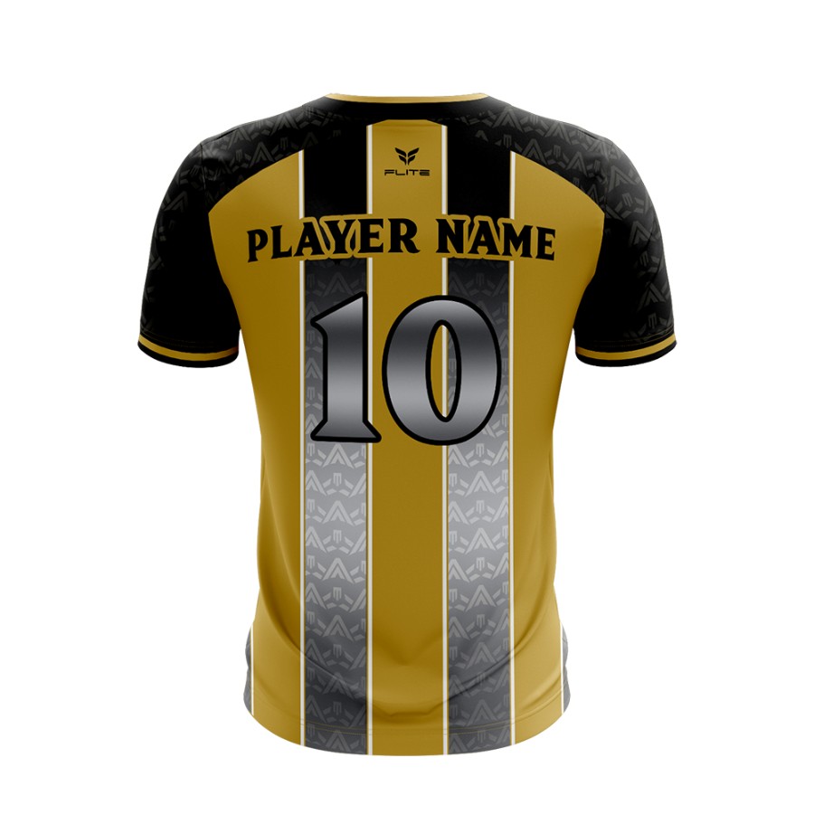 JAFA home futsal jersey, back: player name in black and number 10 in silver on gold